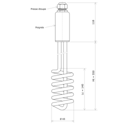 Thermoplongeur amovible blindé spiralé vertical Vulcanic PlanHt550Lc140