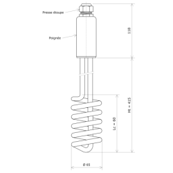 Thermoplongeur amovible blindé spiralé vertical Vulcanic PlanHt415Lc60