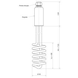 Thermoplongeur amovible blindé spiralé vertical Vulcanic PlanHt715Lc60