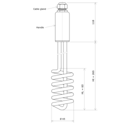 Seathed vertically coiled removable immersion heater Vulcanic DrawHt265Lc60