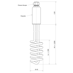 Thermoplongeur amovible blindé spiralé vertical Vulcanic PlanHt1200Lc190