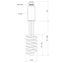 Seathed vertically coiled removable immersion heater Vulcanic DrawHt665Lc60