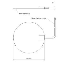 Tissu chauffant silicone circulaire Ø 100 Face adhésive Vulcanic Plan