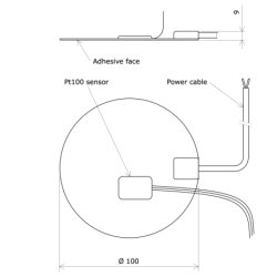 Circular silicone heating panels Ø 100 Adhesive side Pt100 Vulcanic Draw