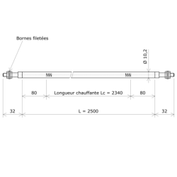 Résistance chauffante blindée rectiligne Ø10,2 x 2500 Vulcanic Plan