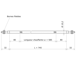 Résistance chauffante blindée rectiligne Ø10,2 x 745 Vulcanic Plan