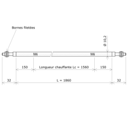 Résistance chauffante blindée rectiligne Ø10,2 x 1860 Vulcanic Plan