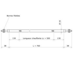 Résistance chauffante blindée rectiligne Ø16 x 760 Vulcanic Plan