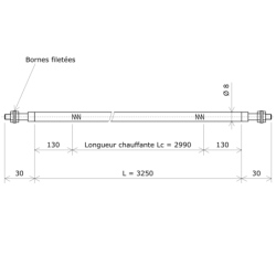 Résistance chauffante blindée rectiligne Ø8 x 3250 Vulcanic Plan