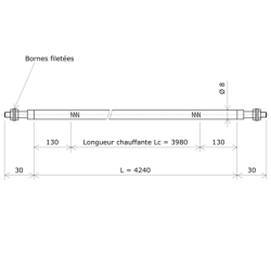 Résistance chauffante blindée rectiligne Ø8 x 4240 Vulcanic Plan