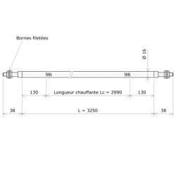 Résistance chauffante blindée rectiligne Ø16 x 3250 Vulcanic Plan