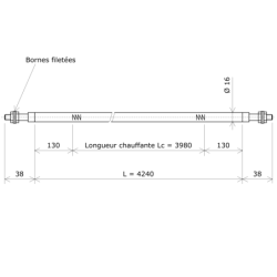 Résistance chauffante blindée rectiligne Ø16 x 4240 Vulcanic Plan