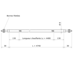 Résistance chauffante blindée rectiligne Ø8 x 4740 Vulcanic Plan