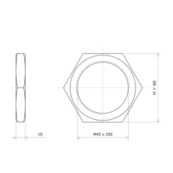 Ecrou hexagonal M45 x 200 pour thermoplongeur à visser Vulcanic Plan