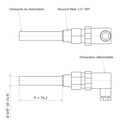 Thermostat électromécanique 5/8'' avec raccord et connecteur Vulcan Vulcanic Plan