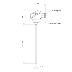 Rigid Pt100 probe with head 3104202 Vulcanic Draw