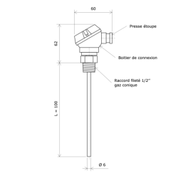 Sonde Pt100 rigide avec boitier 3104201 Vulcanic Plan