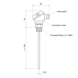 Rigid Pt100 probe with head 3104201 Vulcanic Draw