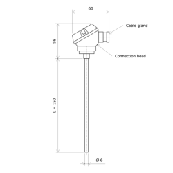 Rigid Pt100 probe with head 3104204 Vulcanic Draw