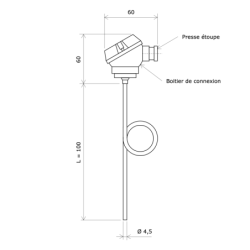 Sonde Pt100 déformable avec boitier IP54 3102307 Vulcanic Plan