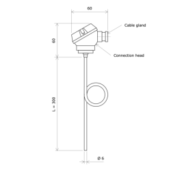 Flexible Pt100 probe with IP54 head 3102310 Vulcanic Draw