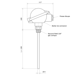 Sonde Pt100 avec boitier et élément interchangeable 3111701 Vulcanic Plan