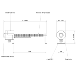 Cabinet heaters with thermostat and 1 fin Vulcanic DrawL885