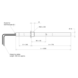 Single tube heating element for low flow heater Vulcanic DrawDia16A770B245