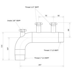 Outlet elbow DN50 for flow heater Vulcanic Draw