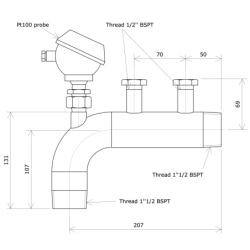 Outlet elbow DN50 with Pt100 With offset for flow heater Vulcanic Draw