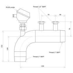 Outlet elbow DN80 with Pt100 With offset for flow heater Vulcanic Draw