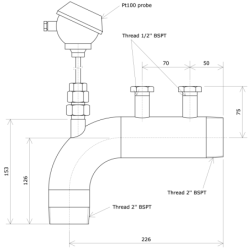 Outlet elbow DN80 with Pt100 Without offset for flow heater Vulcanic Draw