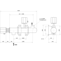 ND50 single vessel non-insulated liquid circulation heater Vulcanic DrawLN1390B60