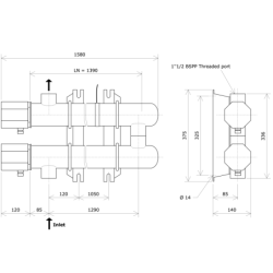 ND50 double vessel non-insulated liquid circulation heater Vulcanic DrawLN1390B0