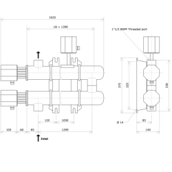 ND50 double vessel non-insulated liquid circulation heater Vulcanic DrawLN1390B60