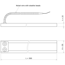 Seathed steatite-insulated strip heater Vulcanic DrawL500H55