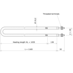 U-shaped tubular heating Ø10,2 x 1415 Vulcanic DrawLc1285C45