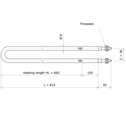 U-shaped tubular heating Ø8 x 815 Vulcanic DrawLc665C30