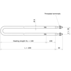 U-shaped tubular heating Ø8 x 200 Vulcanic DrawLc100C30