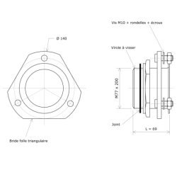 Contre-bride à visser M77 pour thermoplongeur sur bride Vulcaloy Vulcanic Plan