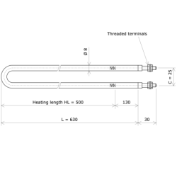 U-shaped tubular heating Ø8 x 630 Vulcanic DrawLc500C25