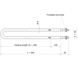 U-shaped tubular heating Ø8 x 500 Vulcanic DrawLc400C30